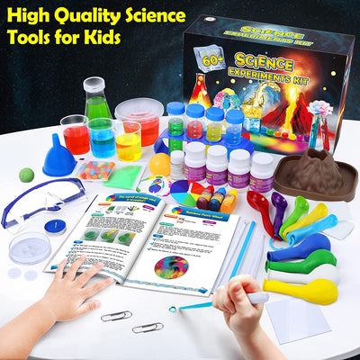 65 Esperimenti Scientifici per Bambini 4-8-10-12 Anni, Kit Scienziato Piccolo Giochi Bambino 4+ Anni, Chimico Laboratorio Chimica, Cristallo in Crescita, Vulcano in Eruzione, Colore Magico