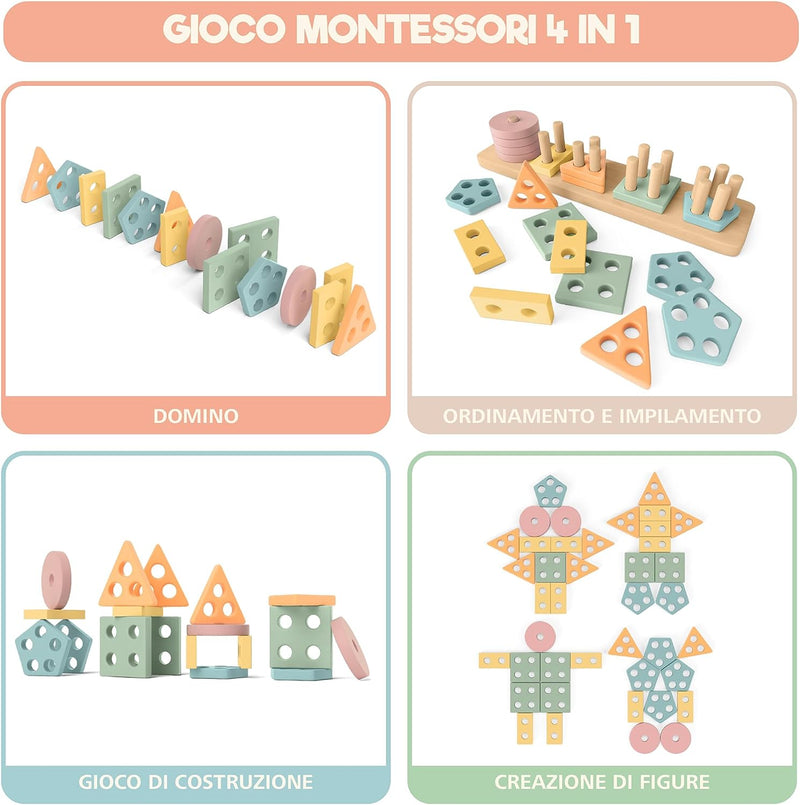 Giocattoli Montessori Da Impilare E Ordinare 1 2 3 Anni - Gioco Di Attività E Sviluppo in Legno Colori Pastello - Giochi Montessori per I Piccoli 1 Anno