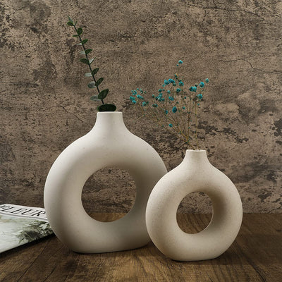 Vaso in Ceramica a Ciambella, Vaso Ceramica Rotondo Da Fiori Decorativo in Stile Moderno, Vasi Decorativo Fiori, Nordic Minimalismo Stile Decorativo Vaso Di Fiori, per Soggiorno, Ufficio, Tavolo Decor