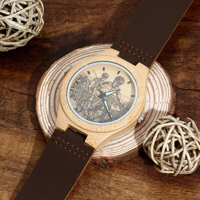 Bamboo Photo Watch Leather Strap