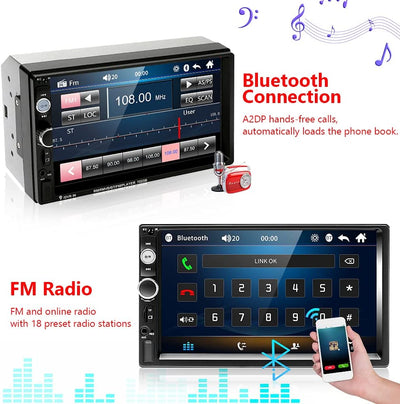 Doppio Din Autoradio Con Bluetooth, 7 Pollici Stereo Auto Bluetooth Con Schermo 2 Din Autoradio Supporta Fm/Aux/Connessione Mirroring Con Controllo Al Volante + Telecamera Di Backup