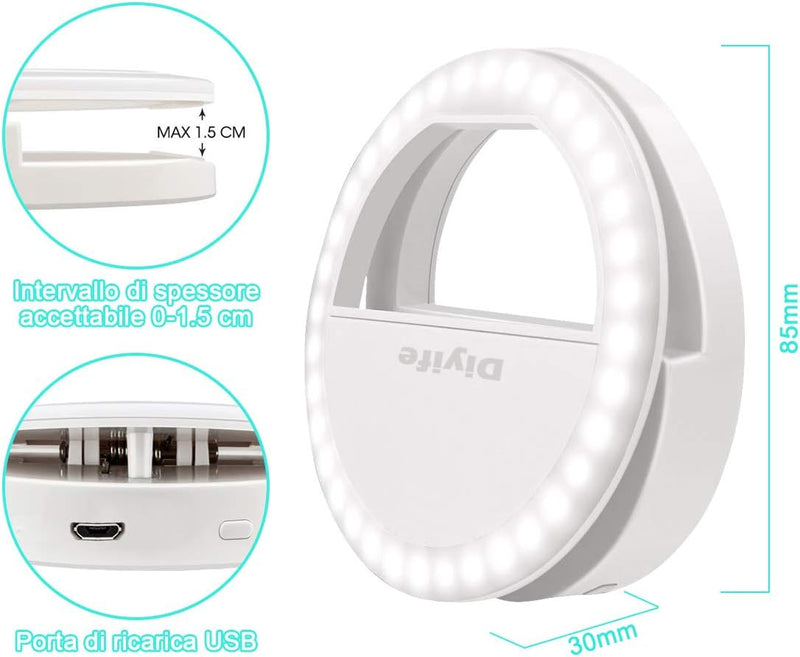 Selfie Ring Light, [Migliorata Versione]  Ricaricabile Luce Dell&