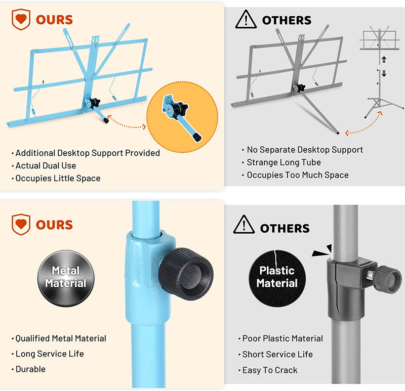 2-In-1 Leggio Spartiti Musicali & Supporto Da Tavolo per Libri Leggio Musicale Pieghevole Altezza Regolabile 70-138Cm Con Borsa Di Trasporto per Spartito Musicale Colore Blu CY0204-3