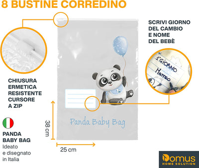 ® 8 Bustine Corredino Neonato Ospedale Panda Baby Bag - Sacchetti Cambio Neonato Ospedale Utili per Organizzare Borsa Parto Ospedale Mamma