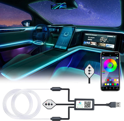 Illuminazione Interna Auto 5V 5050 RGB 4M, Led Strip Car Con App,Pulsante Di Controllo, Luce Di Atmosfera USB Neon Musica Striscia Nero Cavo