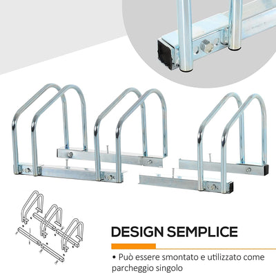 Rastrelliera Portabiciclette Parcheggio per 3 Biciclette in Acciaio, 76X33X27 Cm, Argento