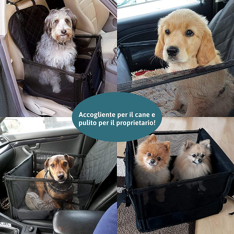 Seggiolino Cane per Il Sedile Anteriore in Macchina – 45 X 45 Cm Con 58 Cm Posteriormente E 33 Cm in Laterale – Sedile Imbottito E Rivestimento Antiscivolo + Ciotola Pieghevole per Il Cane