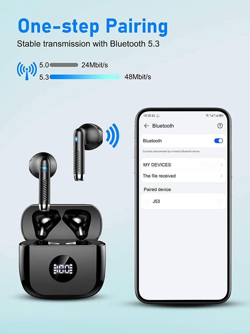 Cuffie Bluetooth, Auricolari Bluetooth 5.3 Stereo Hifi Con HD Microfono, 40 Ore Di Riproduzione Cuffie Wireless in Ear Con Display LED, IP7 Impermeabile Cuffiette Bluetooth Senza Fili, Controllo Touch