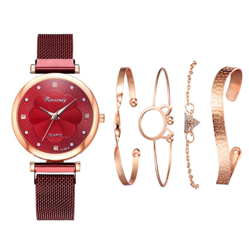 Net Belt Magnet Quartz Watch Bracelet 5Pcs/Set