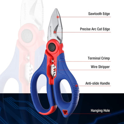 Forbici Elettricista 2 in 1 Con Funzione Spelacavi, Forbice Elettricista 162Mm Con Custodia in Plastica E Clip Da Cintura, Adatto per Tagliare E Spelare Fili