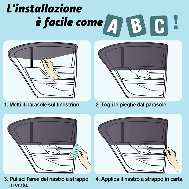 Tendine Parasole Auto Bambini,Oscuranti Misura Universale Senza Ventose Esterne Protezione Neonati Da Raggi UV Con Design a Cartoni Animati (Set 2 Pezzi) (L)