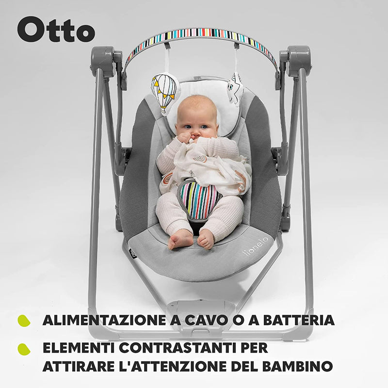 Otto Dondolo per Neonato E Bambini Fino a 9Kg Sdraietta Con Giocattoli 5 Velocità Suoni Rilassanti Della Natura Altalena Portatile E Pieghevole Cinture a 5-Punti Cavo Di Alimentazione USB