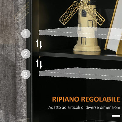 Armadietto Due Ante Con Ripiano Regolabile, Piano D'Appoggio E Spazi Aperti in MDF E Legno, 80X40X94.3Cm, Nero