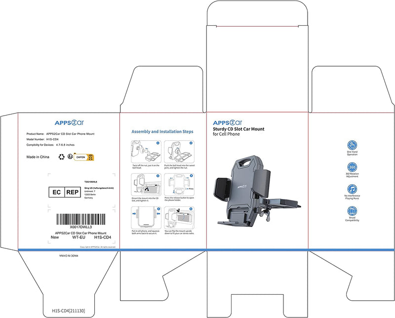 Supporto Cellulare Auto CD, Porta Cellulare Auto CD Con 360 ° Girevole per Tutti Gli Smartphone E GPS, Iphone 13 12 11 Pro Max Xs Max X XR Galaxy S21 S20 Huawei Xiaomi Redmi Pixel LG, ECC