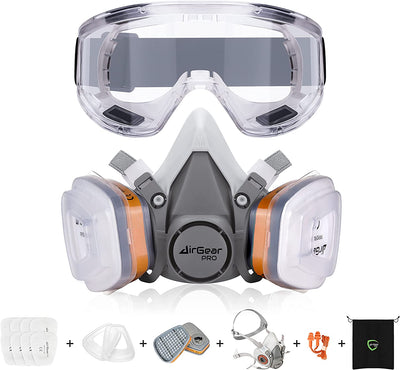 G-500 Maschera Antigas Antipolvere Riutilizzabile Con Filtri E Occhiali Protettivi per Verniciatura, Costruzione, Fai Da Te, Levigatura