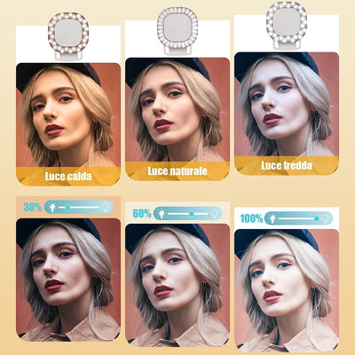 Selfie Ring Light, [Versione Touchscreen]  Ring Light Piccola per Telefono,Ring per Selfie,Ricaricabile Luce Dell'Anello Selfie,60 LED 3 Modalità Di Illuminazione per Tiktok,Vlog,Trucco,Youtube