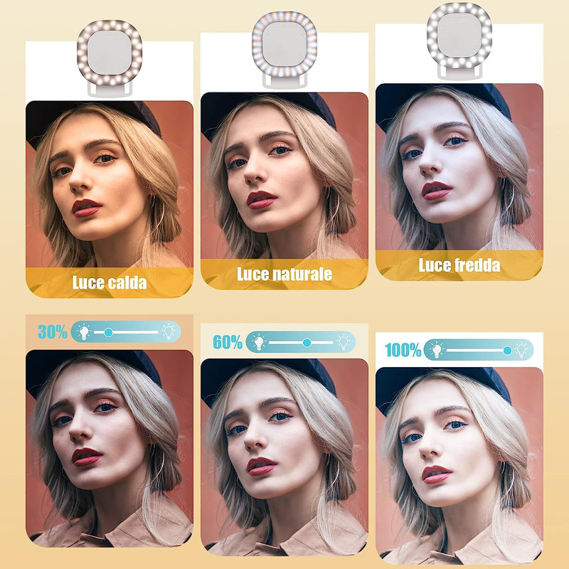 Selfie Ring Light, [Versione Touchscreen]  Ring Light Piccola per Telefono,Ring per Selfie,Ricaricabile Luce Dell&