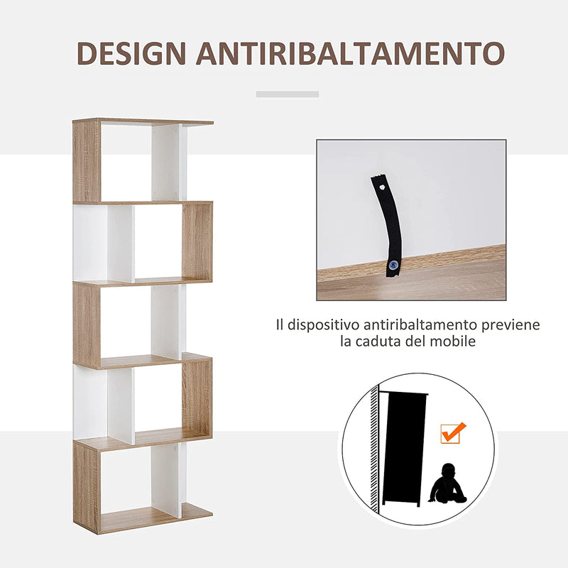 Libreria Moderna 5 Ripiani Pratici Finitura Eccellente, Superficie Liscia E a Prova Di Umidità in Legno Truciolato Bianco 60×24×184.5Cm