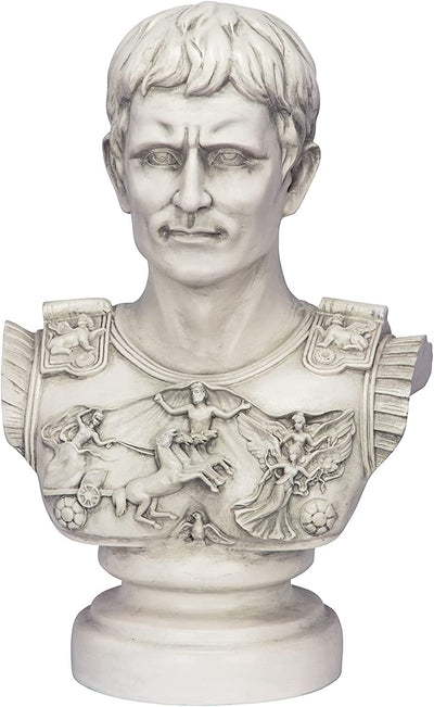 Augusto Cesare Primaporta Statua Busto, Poliresina, Pietra Antica, 46 Cm