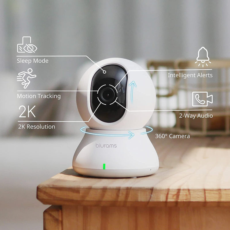 Telecamera Wi-Fi Interno,2K Videocamera Sorveglianza,Rotazione a 360°,Visione Notturna, Tracciamento Del Movimento,Audio Bidirezionale Compatibile Con Alexa&Google Assistant&Ifttt