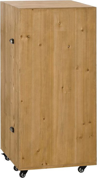 Portabottiglie Vini Da 14 Bottiglie Con Cassetto, 3 Ripiani Aperti, Portabicchieri a 4 File E 6 Ruote, in Legno Di Abete E Metallo, 105X37X111 Cm, Marrone