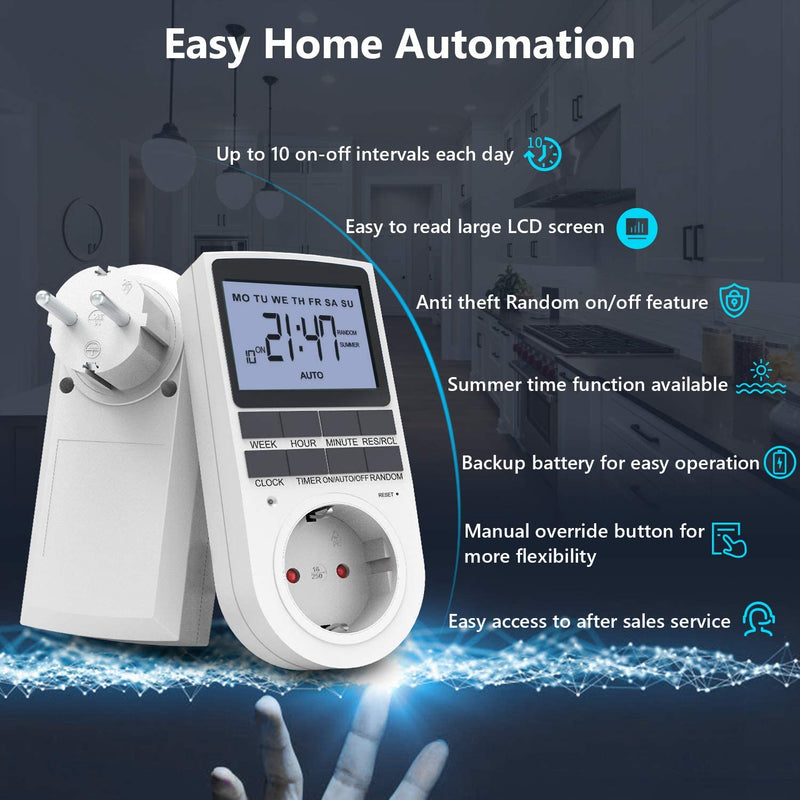 Elettronico Digitale, 10 Interruttori Programmabili Plug-In Timer Con Strumento Di Reset, Display LCD E Modalità Casuale Anti-Theft per Illuminazione, Ventola, ECC, Bianco, 1 Pezzo