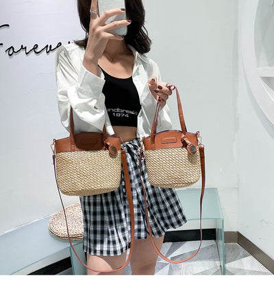 Fashion Straw Bag One-Shoulder Messenger Bag Portable Beach Bag