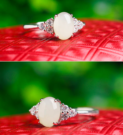 Adjustable Moonstone Jade Ring with 925 Silver