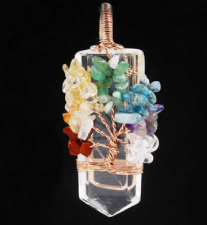 Crystal Column Tree of Life Winding Pendant Necklace