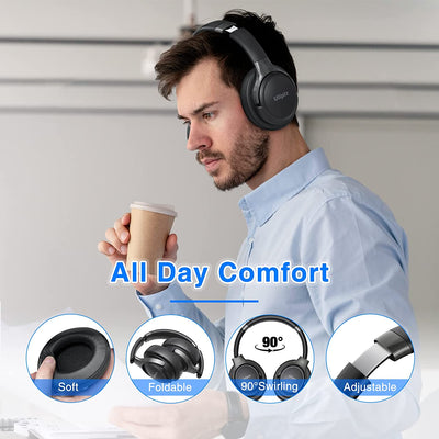 Cuffie Wireless Bluetooth, 65 Ore Di Riproduzione, 6 EQ Modalità Di Suono, Cuffie Senza Fili Stereo Hifi over Ear Con Microfono, Cuffie Bluetooth 5.3 per Viaggio/Ufficio/Telefono/Pc (Nero)