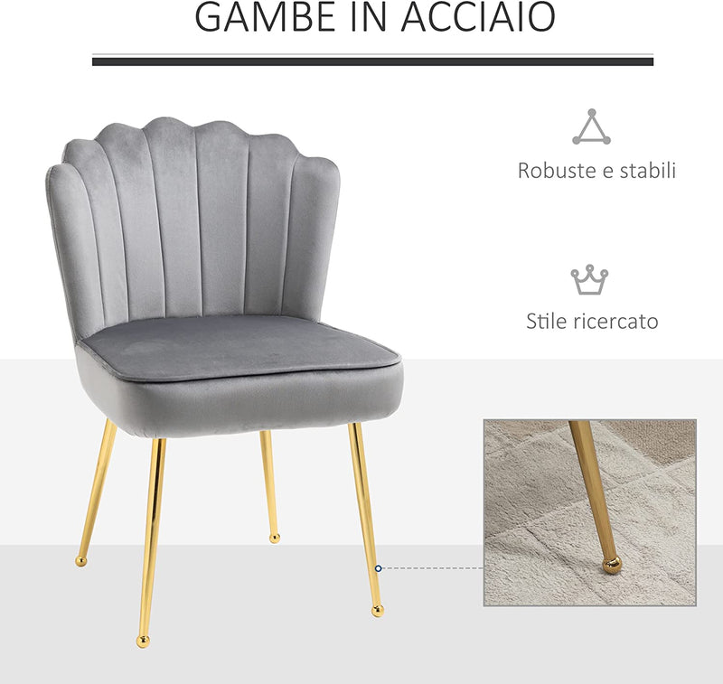 Set 2 Sedie Moderne E Imbottite per Salotto O Soggiorno Con Rivestimento Effetto Vellutato, 57X58X88Cm, Grigio