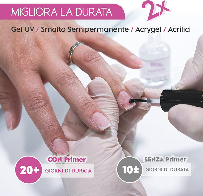 Primer Unghie Gel Professionale 12 Ml Di Alta Qualità - Promotore Adesione NON Acido per Gel Costruttori, Gel Color, Semipermanente, Acrygel, Acrilico, Smalti One Step