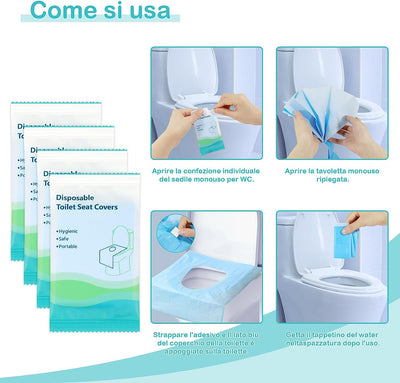 30 Pezzi Copriwater Usa E Getta, Copri WC Usa E Getta Biodegradabili per Adulti E Bambini, Impermeabile, Borsa Individuale, Antibatterico Copriwater Universali, Copriwater Portatile Da Viaggio