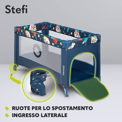 Stefi Lettino Neonato Da Viaggio Pieghevole Con Materasso, Dalla Nascita Fino a 3 Anni, Box Bambini Da Campeggio Con Entrata Laterale, Le Pareti Realizzate in Rete, Borsa, Route