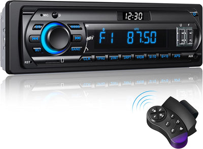 RDS Autoradio Bluetooth 5.0,12V/24V Stereo Auto Bluetooth Con Display Orologio LCD, FM/AM Autoradio Illuminazione a 7 Colori, Radio Auto 4X65W 1 Din per Auto, Supporto Vivavoce 2USB/AUX/SD/TF/MP3/FLAT