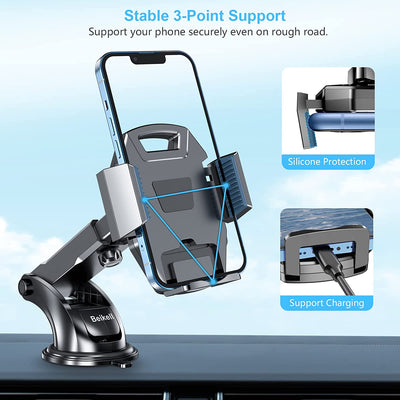 Supporto Auto Smartphone, Supporto per Telefono per Auto [360 Gradi Di Rotazione] Con Cruscotto Regolabile E Supporto per Braccio Estensibile per Auto Forte Rilievo in Gel Appiccicoso