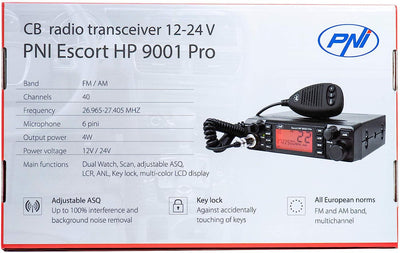 Radio CB  Escort HP 9001 PRO ASQ Regolabile, AM-FM, 12V / 24V, 4W, Scan, Dual Watch, ANL, Display Multicolore