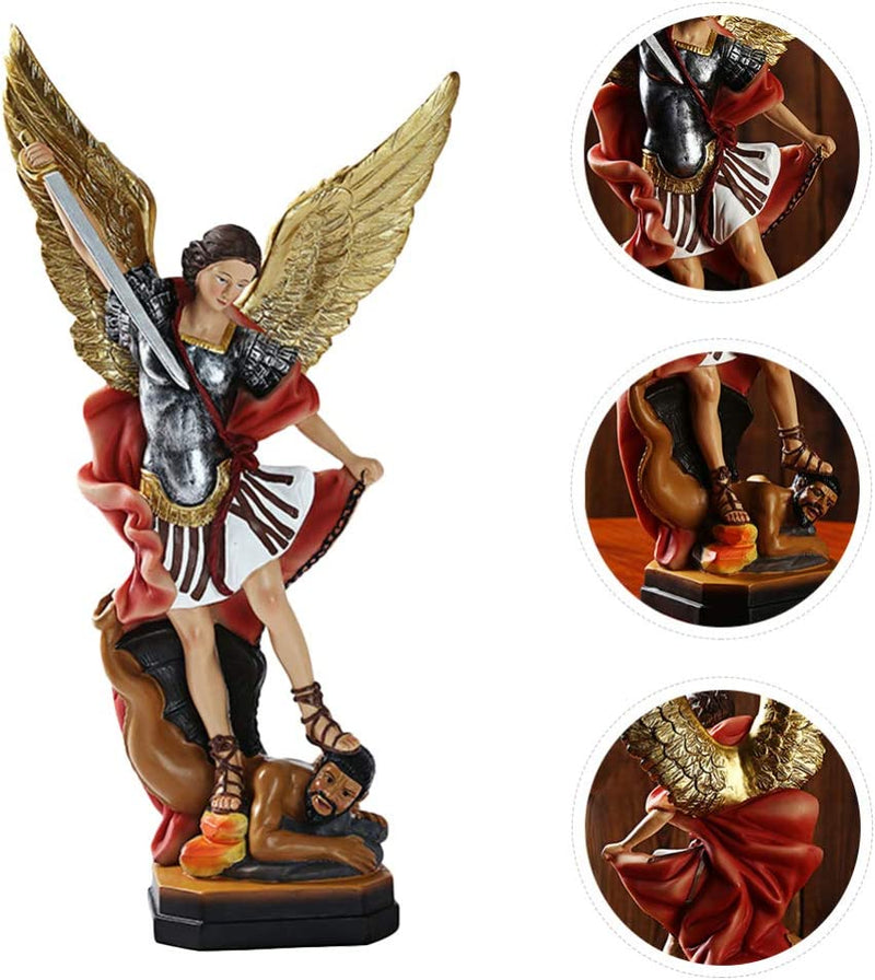 Statua Arcangelo Arcangelo Arcangelo San Michele Tramples Demone Scultura Religiosa Sconfiggere Lucifero Angelo Collezionabile per Home Office Decor