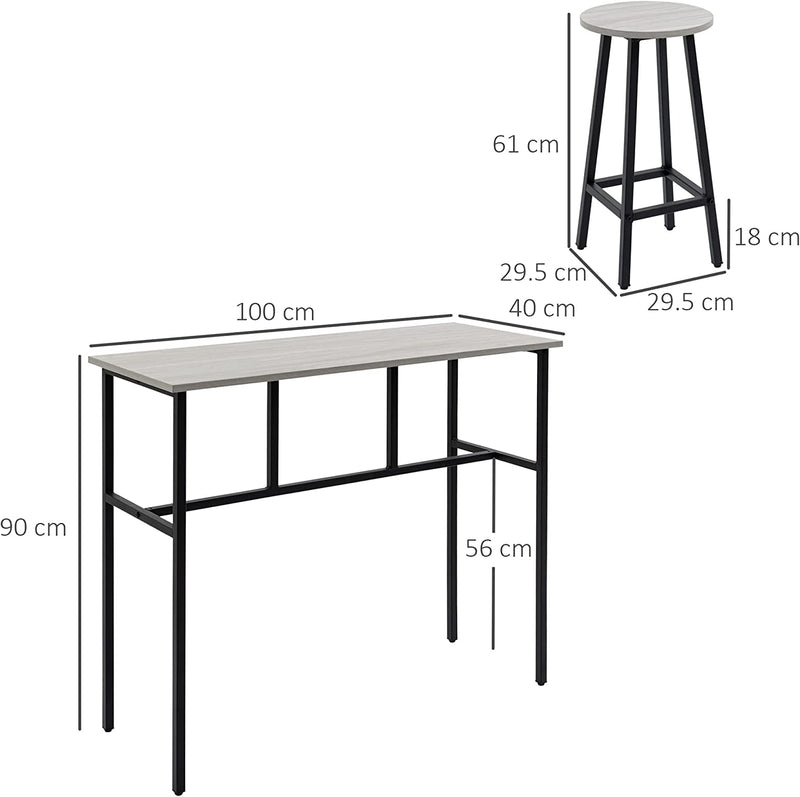 Set 6 Pz Con 4 Sgabelli Da Bar E 2 Tavoli Alti per Cucina E Soggiorno in Legno Truciolato E Acciaio, Grigio