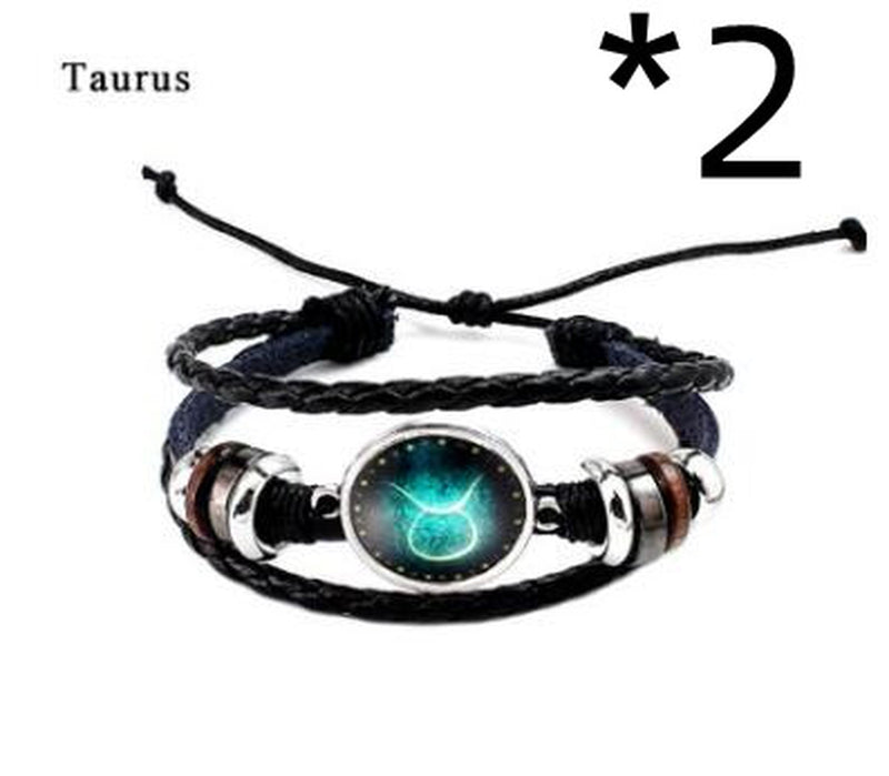 Twelve Constellation Glass Piece Couple Bracelet