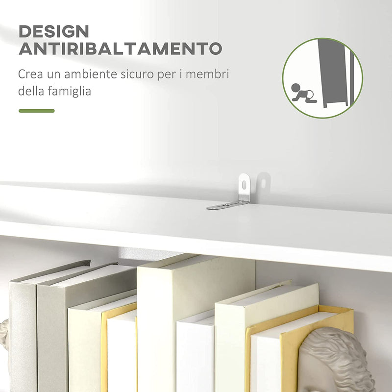 Libreria Scaffale a 6 Ripiani in Legno, Mobile Con Mensole Regolabili per Salotto E Camera Da Letto, 76.2X34.5X209Cm, Bianco