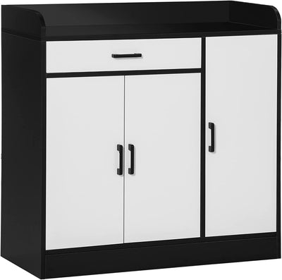 Mobiletto Da Cucina Moderno in MDF Con 2 Armadietti, 1 Cassetto E Ripiani Regolabili, 90X40X90 Cm, Bianco E Nero