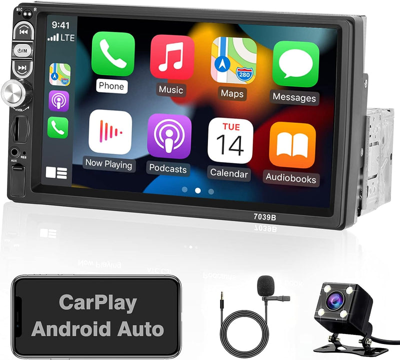 Apple Car Play Autoradio 1 Din Con Schermo Touchscreen Da 7 Pollici, Android Auto Stereo 1 Din Con Mirror Link EQ Ricevitore Radio Bluetooth Vivavoce USB AUX TF Card