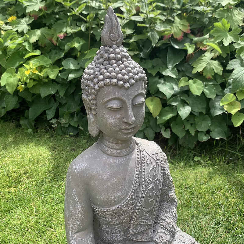 Statua Di Buddha Grande in Cemento Grigio Pietra Artificiale Buddha Feng Shui, Statuetta Decorativa Da Giardino, Resistente Al Gelo (Altezza 45 Cm, Grigia)