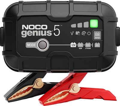 GENIUS5EU, Caricabatterie Intelligente Portatile 5A, Professionale 6V E 12V AGM, Gel E Litio Caricabatterie Et Mantenitore Più Desolforatore per Auto, Moto, Scooter, Barche, Camion E Camper