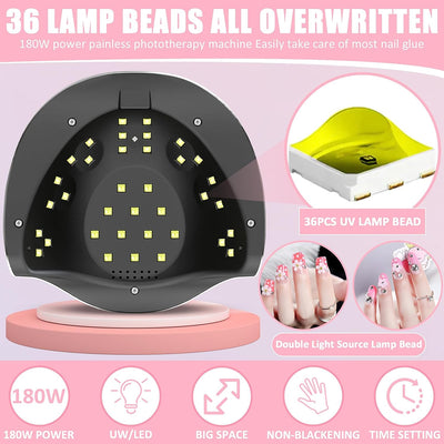 180W Lampada UV LED Unghie,Nuovo Design Della Maniglia Dell'Orecchio Di Gatto,Professionale Fornetto Unghie Semipermanente per Manicure,Con 4 Modalità Timer,Con Mini Lampada UV per Unghie