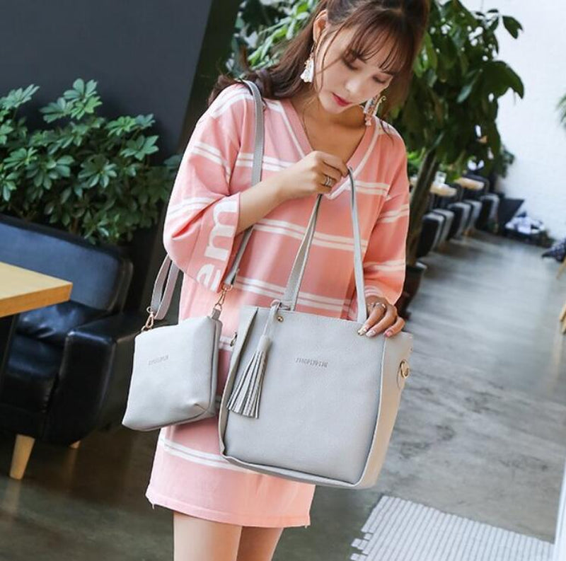 Women Bag Set Top-Handle Big Capacity Female Tassel Handbag Fashion Shoulder Bag Ladies PU Leather Crossbody Bag Bolsas Feminin