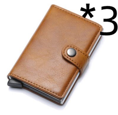 RFID Anti-Theft Men Vintage Wallet Aluminum Metal Purse Leather Cover