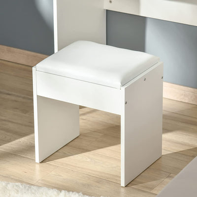 Mobile Da Trucco Con Specchio a Scomparsa E Sgabello, Tavolo Consolle Con Cassetto, 80X40X79 Cm, Bianco