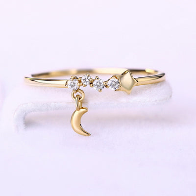 14K Gold Luxurious Hand Decoration, Star Moon Ring,